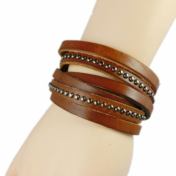 

fashion vintage cowhide leather multi-layer bracelet simple handmade leather simple bracelet accessories, Black