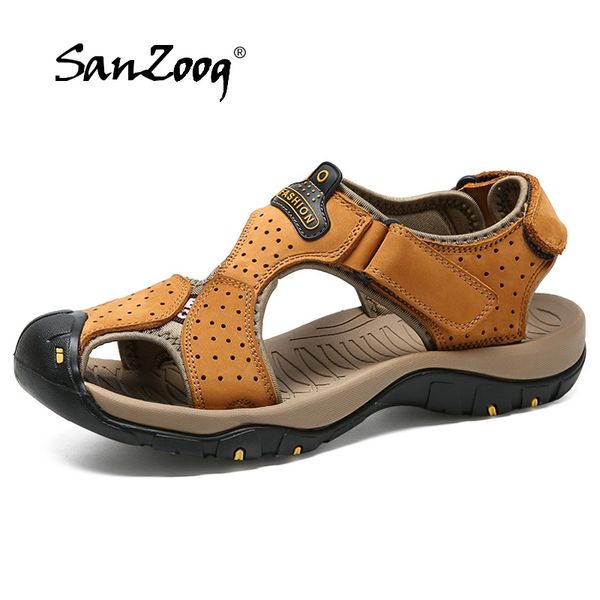 

sanzoog men sandals outdoor summer fashion breathable beach sandals comfortable closed toe shoes for outdoor trekking size 46, Black