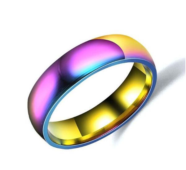 Anello da dito per coppia arcobaleno colorato in acciaio al titanio 6 mm Forever Love Fedi nuziali Fidanzamento dell'amante Lgbt Gioielli gay