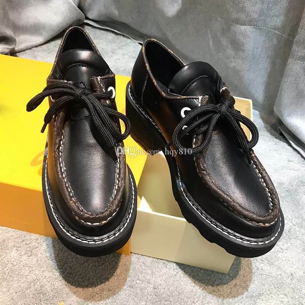 

luxury designer shoes beaubourg platform derby women casual shoes size 35-42 heel height 4cm model qj01, Black