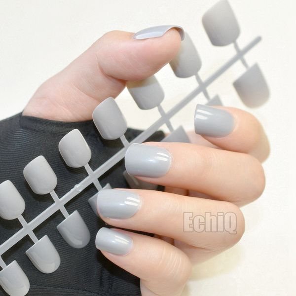

fashion grandma gray grey false nails square head fake nail acrylic nails tips daily wear full wrap tips, Red;gold
