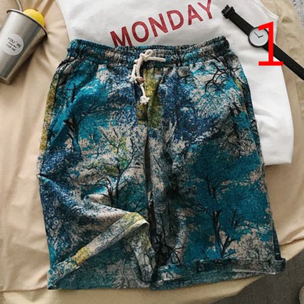 

five-pants print slim korean version of the trend of youth large size thin section casual beach pants, White;black