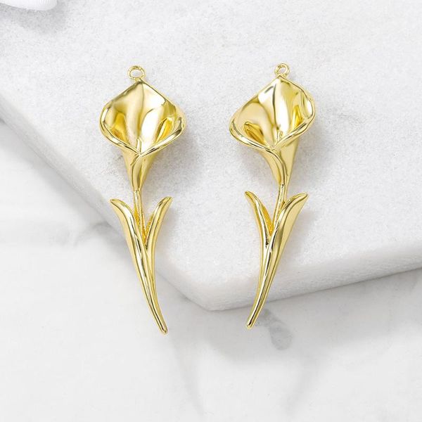 

2pcs 12x37mm hole 1mm 24k gold color brass lily branch charms pendants diy jewelry accessories, Bronze;silver