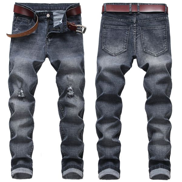

новая мода мужчины изношенные джинсы узкие джинсы эластичный denim pant slim fit pant casual men long, Blue