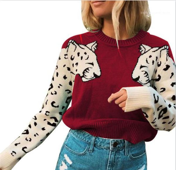 

printed sweaters fashion panelled sweaters casual pullover long sleeves sweaters women clothing women designer leopard, White;black