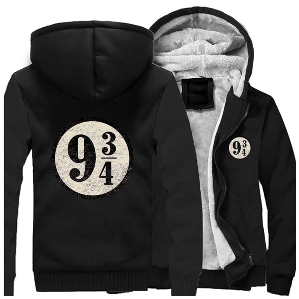 

девять и три четверти vintage печати толстовки мужчины streetwear куртки вскользь загустеет куртки hoody 2020 fahion толстовки homme, Black