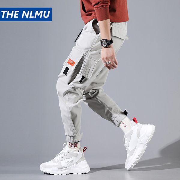 

hip hip cargo pants men ankle-length pants men's joggers streetwear solid color 2019 spring pocket trousers for male grey hd034, Black