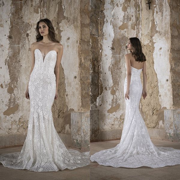 

2020 mermaid wedding dress sweetheart appliqued sequins sleeveless backless wedding dress custom made vestidos de novia plus size, White