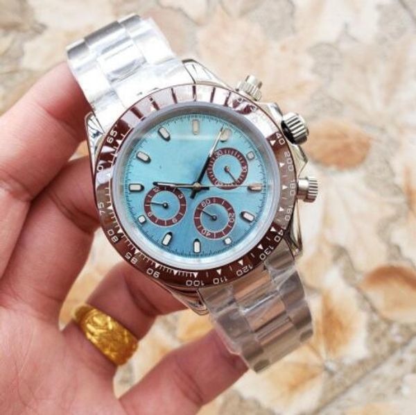 

Iced blue dial men luxury watch dayton 116506 ceramic bezel tainle teel luxury de igner men automatic movement watche