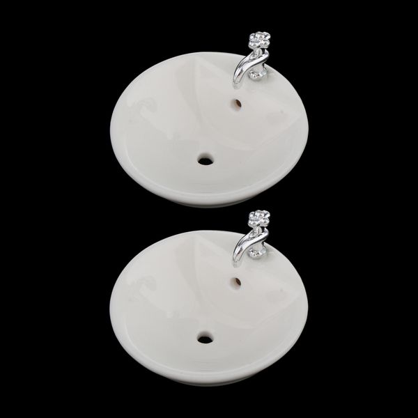 

2pcs 1:12 dollhouse miniature ceramic round wash basin bathroom sink model