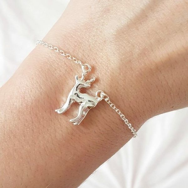 

10pcs cute christmas bambi deer bracelet animal moose fawn alpaca reindeer antler bracelet snape and lily patronus bracelets, Golden;silver