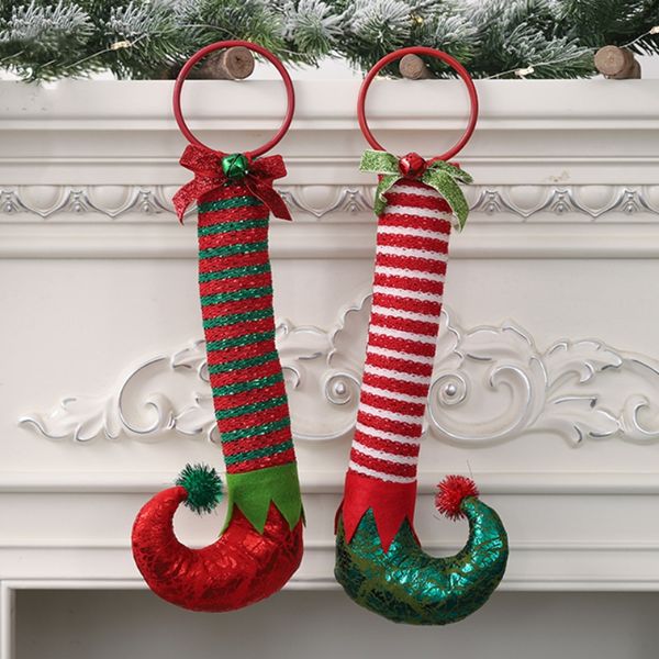 

1pc 2019 christmas pendant striped elf boots xmas tree door hanging decoration home wooden xmas tree ornaments gift for kids