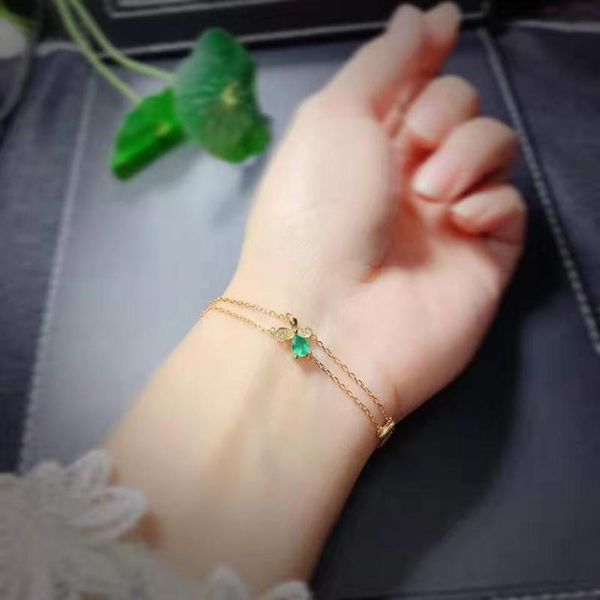 

natural emerald bracelet fashionable gem quality 925 silver 4x5mm, Golden;silver