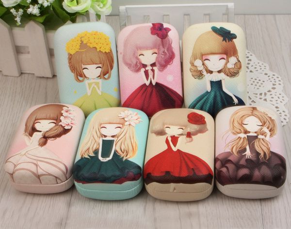 

liusventina portable leather cute miss flower beautiful princess contact lens case with mirror for color lenses gift for girls