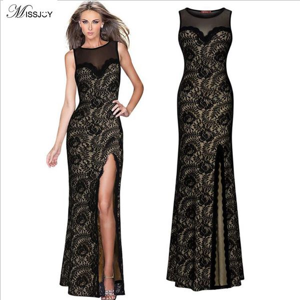 

missjoy new vestidos mermaid party vest mesh gauze split dress women floor-length bodycon dresses maxi robe femme elbise, Black;pink