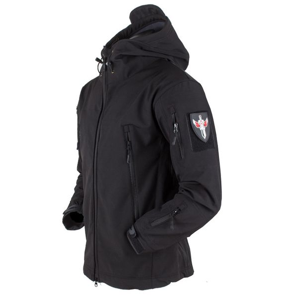 

autumn winter waterproof tactical windbreaker men special forces outdoor hiking ride soft shell windproof warm fleece hoody coat, Blue;black