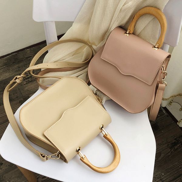 

casual wooden handle handbags women bag simple pu leather crossbody shoulder bags for women 2019 designer phone flap purses ins