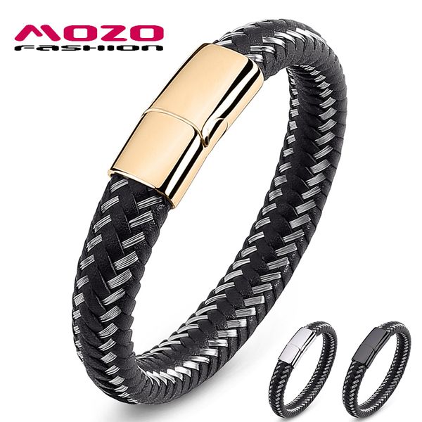 

mozo fashion браслет мужская стальная проволока кожаный плетеный веревка браслеты-цепочки браслеты золотой браслет из нержавеющей стали для, Golden;silver