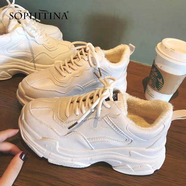 

sophitina warm plush flats comfortable lace-up round toe solid fashion thick bottom handmade shoes women's new flats mo380, Black