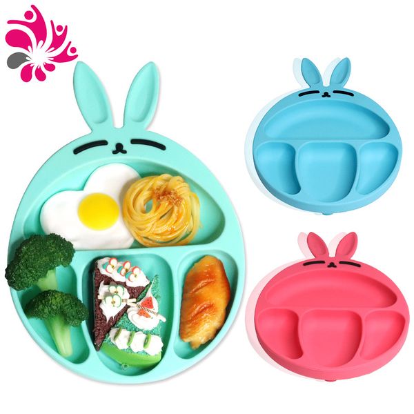 

cartoon baby silicone plate suctorial one-piece baby's service plate silica gel children partition tableware silica gel