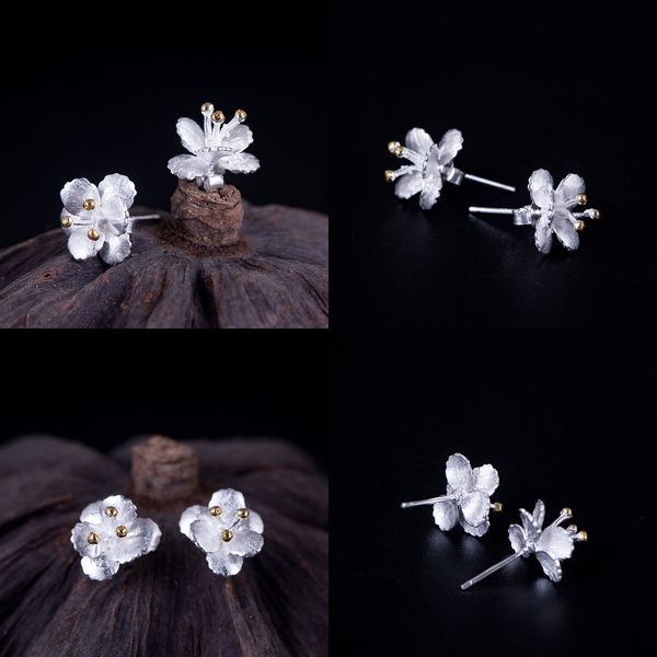 

925 s silver concise personality floret ear nail woman fund color flower sweet lovely auricular needling student silver accessories, Golden