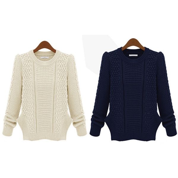 

women knitted sweater long sleeve o-neck outwear femme sweater, White;black