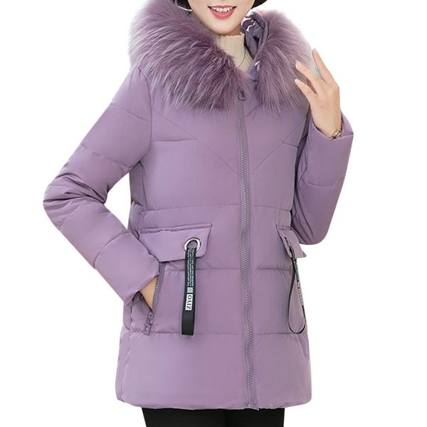 

ostrich style solid color wool collar zipper mom warm cotton jacket jacket, Black
