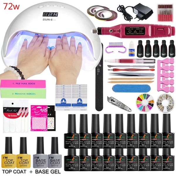 

72/54/48w uv lamp 18 color soak off gel nail coat gel nail polish kit manicure set polish electric manicure handle kit