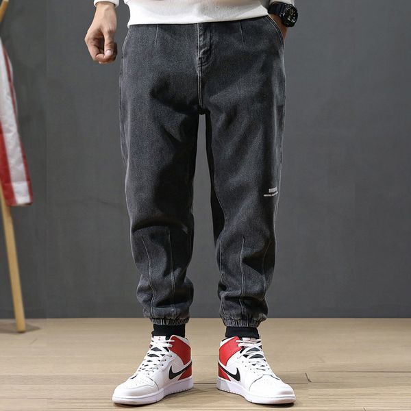 

men's jeans japanese style fashion men gray color loose fit spliced cargo pants harem vintage designer hip hop joggers, Blue