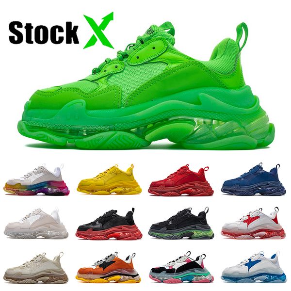 

selling volt triple s clear sole crystal bottoms mens womens casual shoes paris 17fw vintage dad platform luxury designer sneakers 36-45, Black