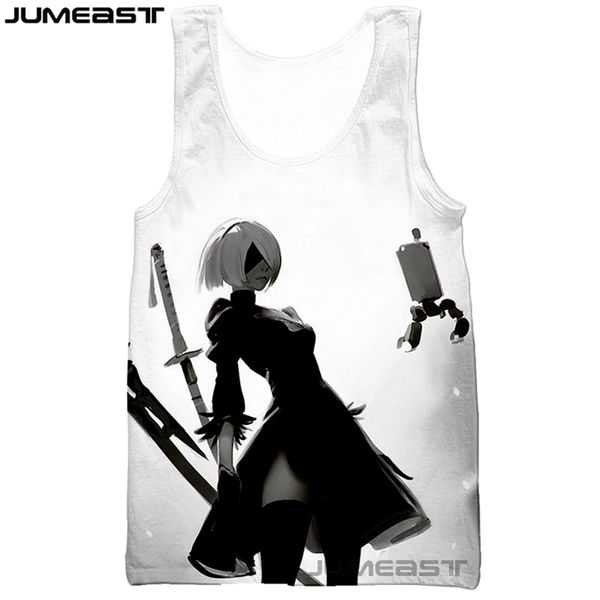 

jumeast brand men/women 3d printed vest nier automata short sleeve sport pullover summer tank tees, White;black