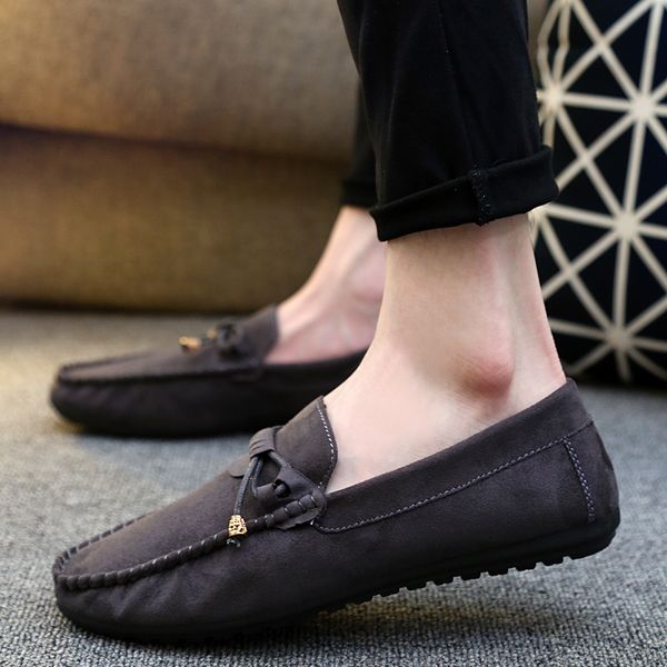 

casual suede leather loafer shoes men soft comfortable driving shoes men moccasins footwear mokasin kasual for schoenen, Black