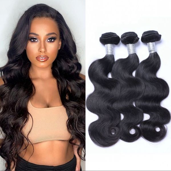 

mongolian body wave hair weave bundles natural color 3 piece virgin human hair extensions machine double weft, Black