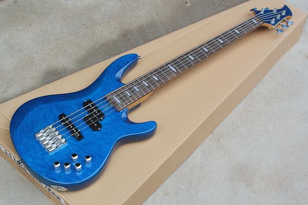 Заводская 5-струнная синяя электрическая бас-гитара с узорами облаков
