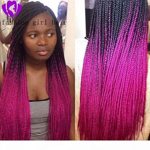 

длинные ombre розовые парики плетеные коробки косы парики для женщин синтетические кружева фронт парик термостойкие волокна волосы шнурок па, Black;brown