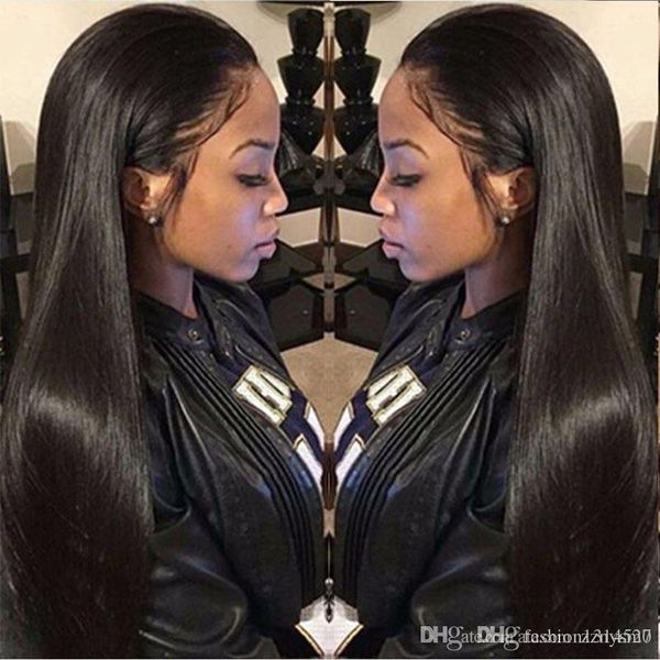 

long straight hair natural hairstyle seamless lace front hair full hair lace wig suitable for african american women 12-26 inches heat, Black