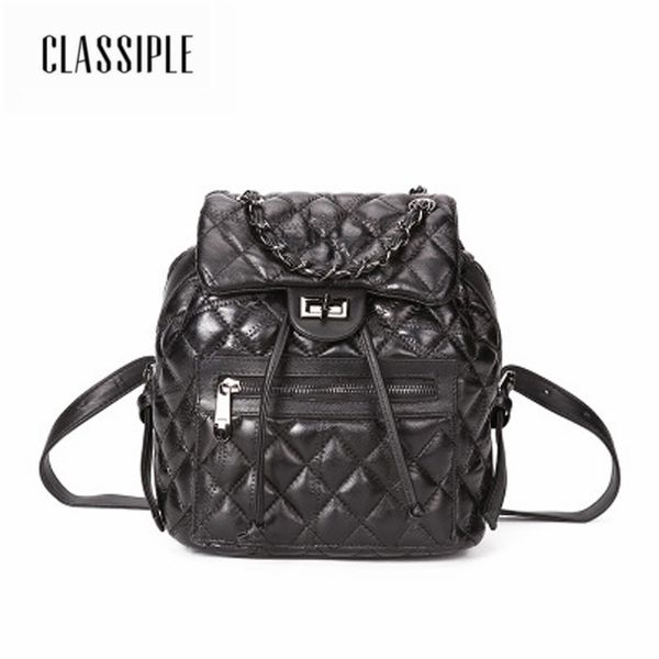 

women backpack fashion genuine leather black plaid backpack for teenage girls school bags for teenage girls female