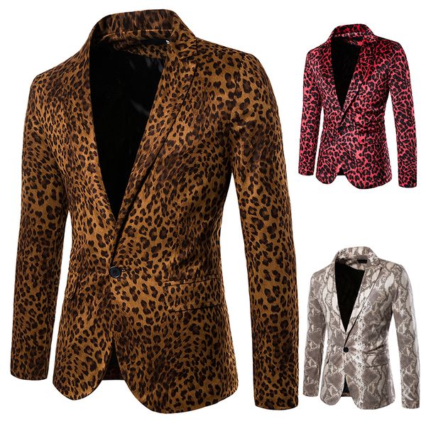 

rock band fashion leopard design male performance costumes men casual cocktali blazer jacket nightclub men's novel suit coats, White;black
