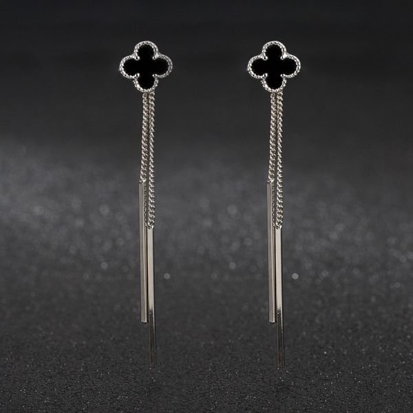 

concise defence allergy four ye cao silver needle long ear line earrings nail woman temperament eardrop 925 silver needle, Golden