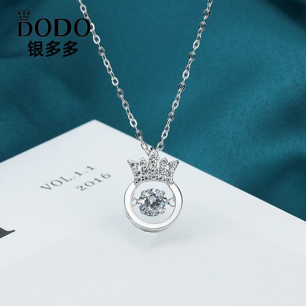 

s925 sterling silver beating heart crown necklace korean creative fashion diamond set smart pendant clavicle chain hair