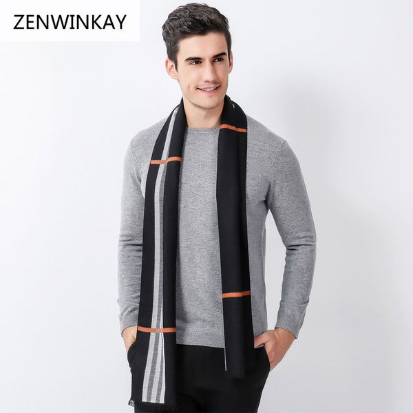 

2018 new fashion men cashmere scarf winter warm soft fringe striped tassel shawl wrap striped scarf male scarves 180cm * 30cm, Blue;gray