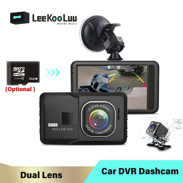 

leekooluu dash cam dual lens 1080p video recorder registrator g-sensor loop recording wdr backup rearview car vehicle camera dvr