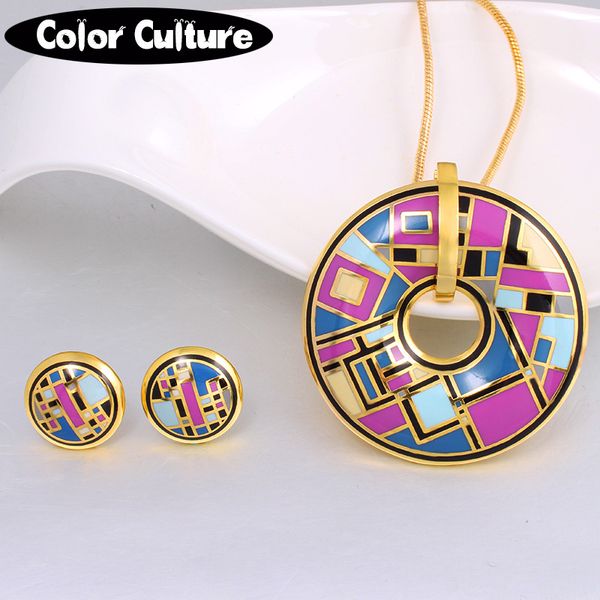 

enamel jewelry sets zinc alloy for women pendant stud earrings 2019 ethnic jewelry set, Silver