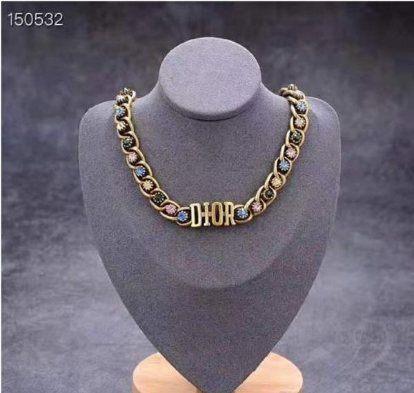 

europe and the united states luxury custom fashion necklace full diamond letters retro thick chain necklace, Golden;silver