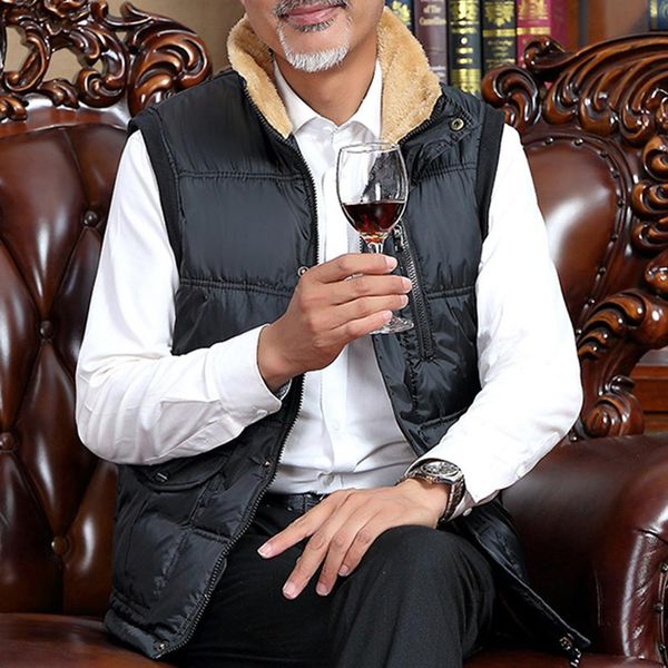 

men sleeveless vest business casual loose shoulder fleece winter warm vest cotton waistcoat, Black;white