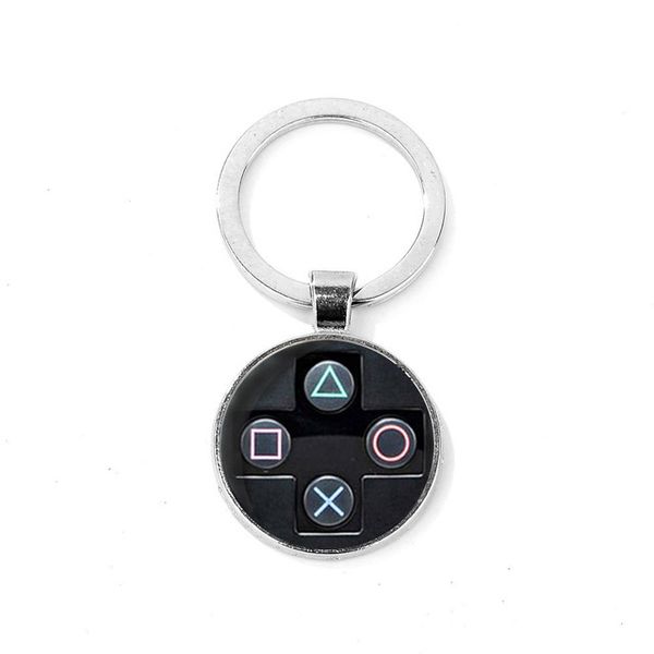 

creative video game controller pattern keychain handmade round glass key ring gift for boys bag charm llaveros para hombre, Slivery;golden