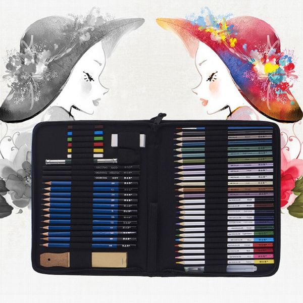 

art pencil 51pcs set colored pencils sketch kit art drawing coloring pencil crayon sketching set with carrying bag