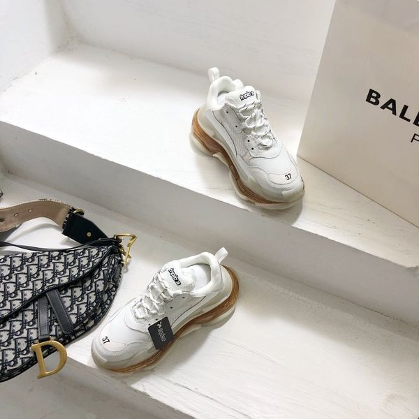 

original fashion luxury platform men's and women's shoes wild vintage triple-s transparent air cushion casual sneakers 14, Black