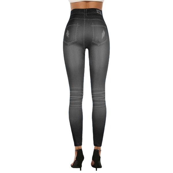 

2019 high waist jeans leggings women seamless slim printed stretch leggins mujer leggins plus size skinny fake torn pencil pants, Black