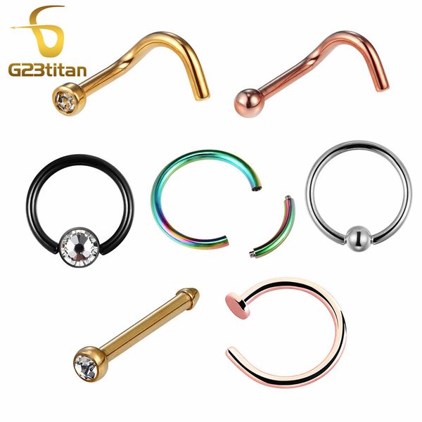 

g23titan titanium piercings nariz nose ring pink gold nose piercing nez studs bone nostril screw earring body jewelry, Slivery;golden